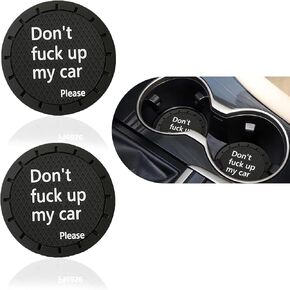 2 PCS Car Center Console Embedded Coaster, 2.75" x 0.23" Personalized Phrase Don't fu*k up My car Convex Honeycomb Anti-Slip Surface Waterproof Coaster, Suitable for Trucks SUVs Cars (Black)