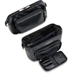 TREND-X Travel Makeup Bag with Brush Compartment, Large Capacity Cosmetic Case, PU Leather Toiletry Bag, Open Flat Cosmetic Storage, Beauty Organizer for Women