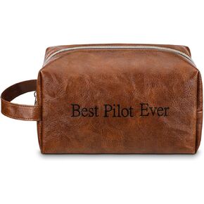 Abbylike Gifts for Pilots Airplane Gifts for Men Travel Toiletry Bag Best Pilot Ever Gifts 8.66 x 4.72 x 4.72 Inches Bathroom Shower Toiletries Organizer Ditty Bag PU Leather Bathroom Bag for Men