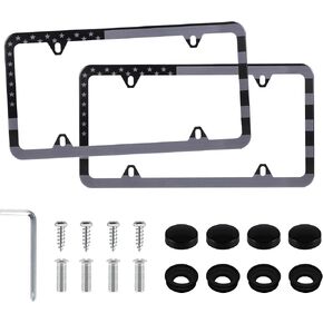 LivTee Chrome License Plate Frames, 4 Holes Stainless Steel License Plate Covers, 2PCS Car License Plate Holder, Automotive Accessories, Slim Design with Bolt and Gasket Cover for US Cars(Silver)