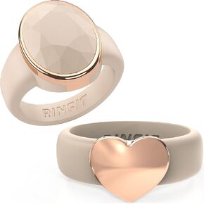 Rinfit Silicone Rings Women - Wedding Ring Sets for Her -Oversized Oval & Heart - Nude/Metal Rose Gold - Size 9