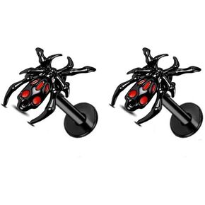 16G Black Spider Lip Rings for Women Men Stainless Steel Spiders Labret Lip Rings Cartilage Helix Tragus Studs Earrings Halloween Body Piercing Jewelry