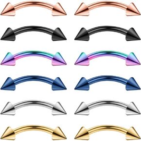 Ruifan 12PCS 16G Surgical Steel Eyebrow Ear Navel Belly Lip Ring Body Piercing Jewelry with Spikes 6mm 8mm 10mm 12mm