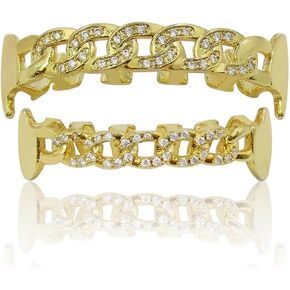 14K Gold Chain Diamond Grillz Teeth Cap for Men and Women Iced Out CZ Mouth Grillz Teeth