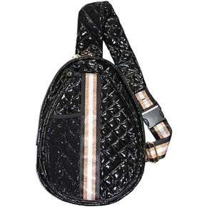Grace Double Bounce Black Striped 16 x 12.5 x 3.5 Inch Quilted Nylon Womens Pickleball Sport Sling Bag
