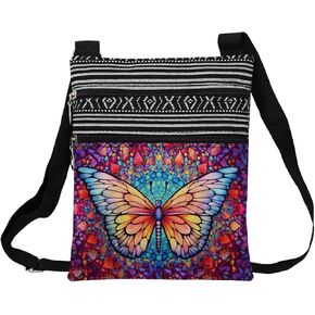Pink Butterfly Messenger Bag Small Ethnic Pattern Printed Adjustable Strap Crossbody Zipper Bag Pink Butterfly Phone Bag Wallet Cute Shoulder Handbag for Women - 1