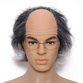 Short Curly Old Man Bald Cap Wig Mad Gray Scientist Synthetic Balding Halloween Anime Cosplay Costume Wigs