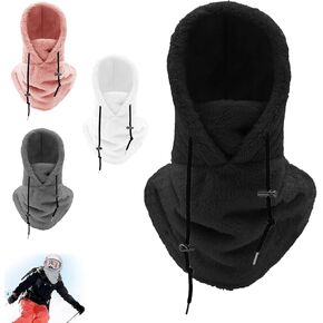 Sherpa Hood Ski Mask,Sherpa Winter Fleece Hood Ski Mask for Women Men,Drawstring Face Cover Hat Coldproof Warm Cap Scarf