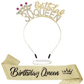 80th Birthday Decorations Women Birthday Headband,80 Birthday Queen Sash and Crown,80th Birthday Crown and Sash,80th Birthday Tiara,80th Birthday Gifts for Women,Happy 80th Birthday Party Decorations
