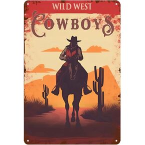 5pcs Vintage Western Cowboy Tin Sign Retro Western Wall Art Poster Garage Shop Man Cave Bar Home Wall Decoration 8 X 12 Inch