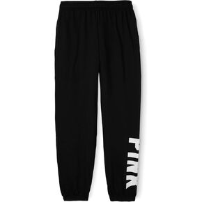 Victoria's Secret Pink Fleece Baggy Campus Sweatpants, Women's Sweatpants, Black (XL)