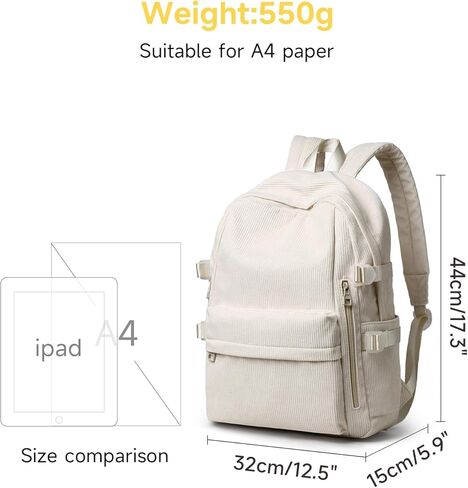 School Backpack Fits 15.6 Inch Laptop Corduroy Bookbag For Teens College Simple Lightweight Travel Casual Work School Backpack in Kuwait