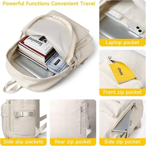 School Backpack Fits 15.6 Inch Laptop Corduroy Bookbag For Teens College Simple Lightweight Travel Casual Work School Backpack in Kuwait