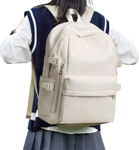 School Backpack Fits 15.6 Inch Laptop Corduroy Bookbag For Teens College Simple Lightweight Travel Casual Work School Backpack in Kuwait
