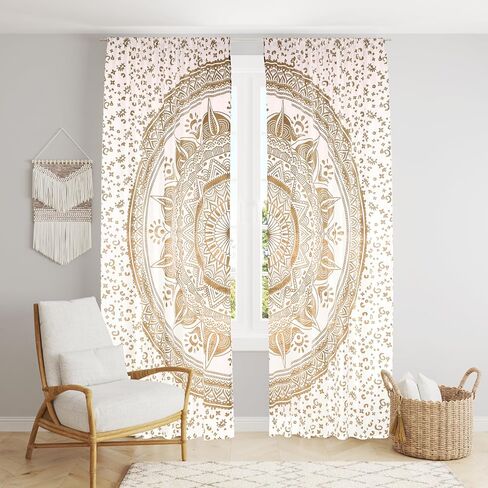 Bless International Beautiful Indian Bohemian Psychedelic Hippie Ombre Window Curtain Panels for Bedroom, Living, Balcony (Golden Passion Flower (38x83 Inches)(96x210 Cms)) in Kuwait