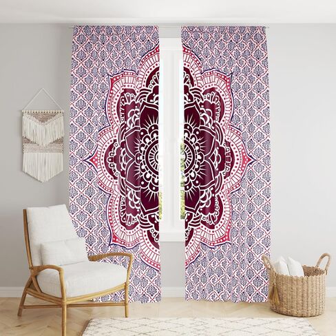 Bless International Beautiful Indian Bohemian Psychedelic Hippie Ombre Window Curtain Panels for Bedroom, Living, Balcony (Golden Passion Flower (38x83 Inches)(96x210 Cms)) in Kuwait