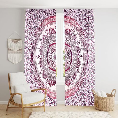 Bless International Beautiful Indian Bohemian Psychedelic Hippie Ombre Window Curtain Panels for Bedroom, Living, Balcony (Golden Passion Flower (38x83 Inches)(96x210 Cms)) in Kuwait