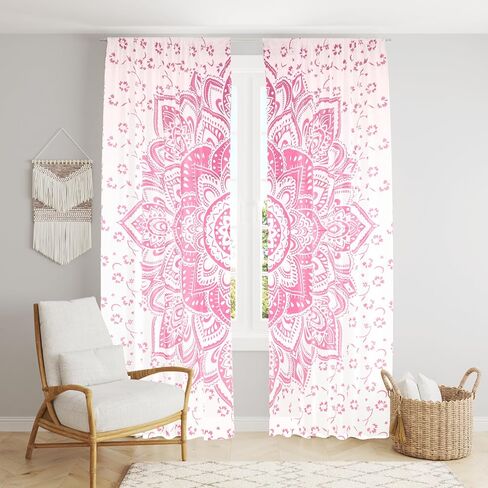 Bless International Beautiful Indian Bohemian Psychedelic Hippie Ombre Window Curtain Panels for Bedroom, Living, Balcony (Golden Passion Flower (38x83 Inches)(96x210 Cms)) in Kuwait