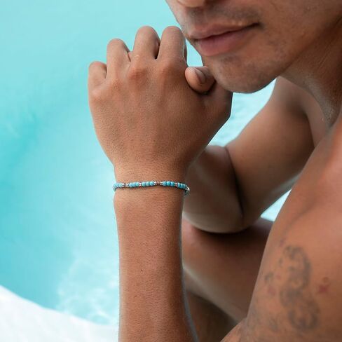 أساور مطرزة من نامي للرجال - أساور من الفولاذ المقاوم للصدأ للرجال - سوار سلسلة فضي قابل للتعديل للرجال (7.5 بوصة + 2 بوصة امتداد سلسلة) in Kuwait