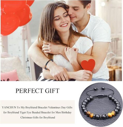 YANCHUN to My Boyfriend Bracelet Valentines Day Gifts for Boyfriend Adjustable Tiger Eye Beaded Bracelet for Men Boyfriend Bracelet from Girlfriend Valentines Day Gifts for Him in Saudi Arabia