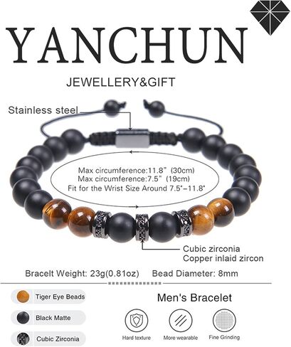 YANCHUN to My Boyfriend Bracelet Valentines Day Gifts for Boyfriend Adjustable Tiger Eye Beaded Bracelet for Men Boyfriend Bracelet from Girlfriend Valentines Day Gifts for Him in Saudi Arabia