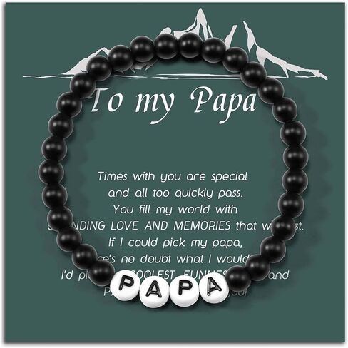 SUNSH Gifts for Papa Daddy Father Stretchy Black Agate Bracelets for Men Fathers Gifts from Daughter Son Wife Birthday Gifts for Dad 8.3/8.6./9 inches Grandpa in Saudi Arabia