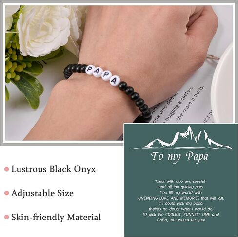 SUNSH Gifts for Papa Daddy Father Stretchy Black Agate Bracelets for Men Fathers Gifts from Daughter Son Wife Birthday Gifts for Dad 8.3/8.6./9 inches Grandpa in Saudi Arabia
