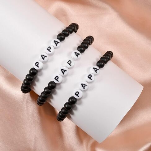 SUNSH Gifts for Papa Daddy Father Stretchy Black Agate Bracelets for Men Fathers Gifts from Daughter Son Wife Birthday Gifts for Dad 8.3/8.6./9 inches Grandpa in Saudi Arabia