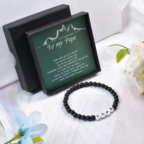 SUNSH Gifts for Papa Daddy Father Stretchy Black Agate Bracelets for Men Fathers Gifts from Daughter Son Wife Birthday Gifts for Dad 8.3/8.6./9 inches Grandpa in Saudi Arabia