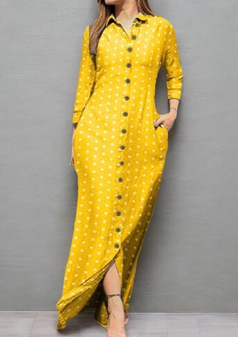 YMING Womens Floral Printed Dresses Long Sleeve Button Down Shirt Dress Lapel Loose Blouse Dress with Pockets in Saudi Arabia
