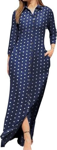 YMING Womens Floral Printed Dresses Long Sleeve Button Down Shirt Dress Lapel Loose Blouse Dress with Pockets in Saudi Arabia