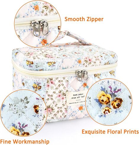 ZLFSRQ Cotton Quilted Makeup Bag for Women Girls Cute Large Pink Bow Checkered Cosmetic Bag Coquette Preppy Zipper Makeup Pouch for Purse Portable Travel Toiletry Bag Storage Organizer Skincare Bag in Saudi Arabia