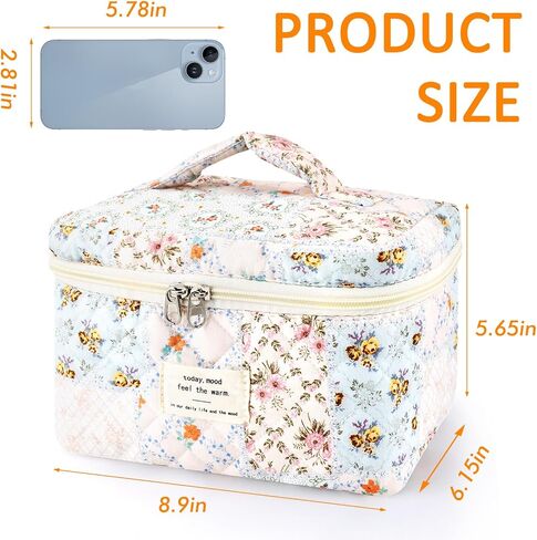 ZLFSRQ Cotton Quilted Makeup Bag for Women Girls Cute Large Pink Bow Checkered Cosmetic Bag Coquette Preppy Zipper Makeup Pouch for Purse Portable Travel Toiletry Bag Storage Organizer Skincare Bag in Saudi Arabia