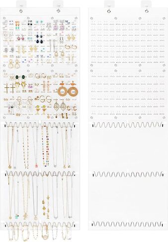 Lifewit Hanging Jewelry Organizer Storage Roll, Felt Stud Earring Display Holder with Sticky Hooks, 672 Earrings Holes, 3 Metal Hooks for 36 Necklaces, Jewelry Hanger on Door or Wall, 1 Pack, Black in Saudi Arabia
