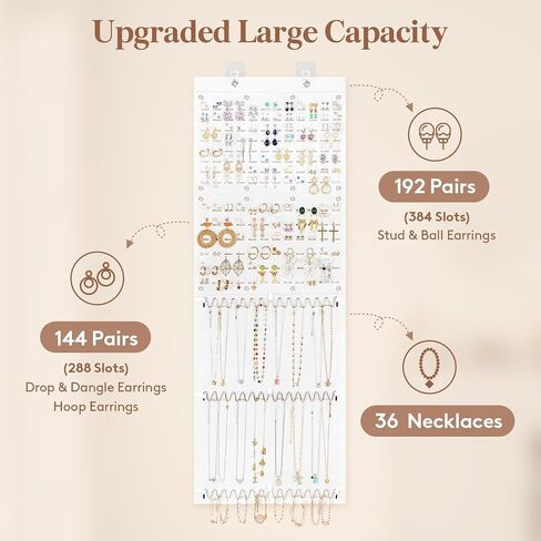 Lifewit Hanging Jewelry Organizer Storage Roll, Felt Stud Earring Display Holder with Sticky Hooks, 672 Earrings Holes, 3 Metal Hooks for 36 Necklaces, Jewelry Hanger on Door or Wall, 1 Pack, Black in Saudi Arabia