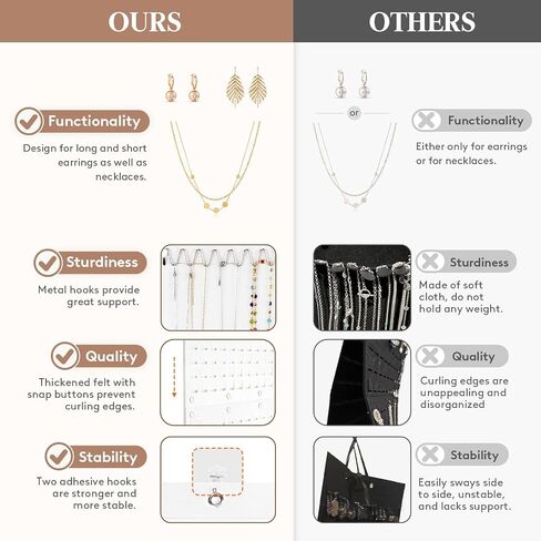 Lifewit Hanging Jewelry Organizer Storage Roll, Felt Stud Earring Display Holder with Sticky Hooks, 672 Earrings Holes, 3 Metal Hooks for 36 Necklaces, Jewelry Hanger on Door or Wall, 1 Pack, Black in Saudi Arabia