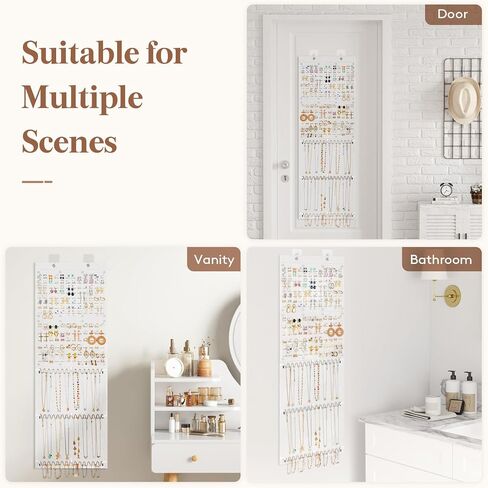 Lifewit Hanging Jewelry Organizer Storage Roll, Felt Stud Earring Display Holder with Sticky Hooks, 672 Earrings Holes, 3 Metal Hooks for 36 Necklaces, Jewelry Hanger on Door or Wall, 1 Pack, Black in Saudi Arabia