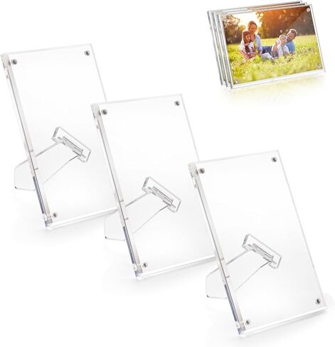 3 إطارات صور مقاس 4x6، إطار صورة مغناطيسي أكريليك، إطار صورة شفاف، إطار صورة بدون إطار مزدوج الجوانب لعرض الصور البريدية in Kuwait