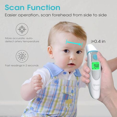 Forehead Thermometer for Adults, 4 in 1 Ear Thermometer for Kids, No Touch Baby Thermometer, Digital Thermometer with Fever Alarm and Object Measurement - Fast, Reliable and Accurate in Saudi Arabia