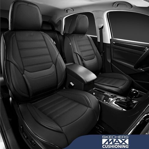 Skechers MAX Cushioning Seat Covers,Memory Foam Leather Car Seat Covers,Waterproof Car Seat Protector Front Seats,Car Seat Cushion Airbag Automotive Universal Fit for Most Cars,Vans,Trucks,SUV,Black in Saudi Arabia