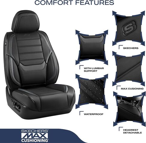 Skechers MAX Cushioning Seat Covers,Memory Foam Leather Car Seat Covers,Waterproof Car Seat Protector Front Seats,Car Seat Cushion Airbag Automotive Universal Fit for Most Cars,Vans,Trucks,SUV,Black in Saudi Arabia