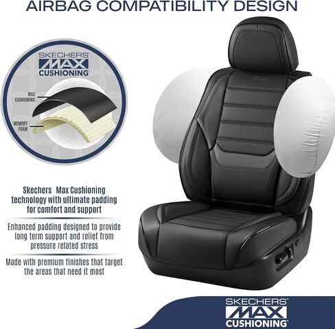 Skechers MAX Cushioning Seat Covers,Memory Foam Leather Car Seat Covers,Waterproof Car Seat Protector Front Seats,Car Seat Cushion Airbag Automotive Universal Fit for Most Cars,Vans,Trucks,SUV,Black in Saudi Arabia