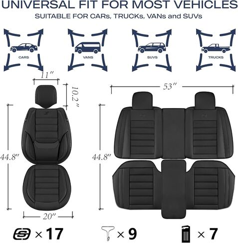 Skechers MAX Cushioning Seat Covers,Memory Foam Leather Car Seat Covers,Waterproof Car Seat Protector Front Seats,Car Seat Cushion Airbag Automotive Universal Fit for Most Cars,Vans,Trucks,SUV,Black in Saudi Arabia