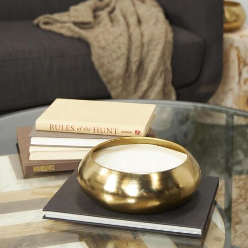 Deco 79 Metal Decorative Candle Jasmine Scented Wide Dome Shaped 60 oz 4 Wick Aromatherapy Candle with White Wax, Wax Aromatherapy Candle 9" x 9" x 3", Gold in Saudi Arabia
