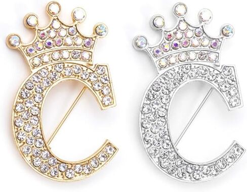 Crown Initial Letter A-Z Brooch Pin 2Pair Gold white Silver Crystal Crown Brooch Gold Silver Plated 26 Alphabets Lapel Pin Full Crystal Initial Badges Pin for Women Men in Kuwait