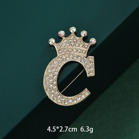 Crown Initial Letter A-Z Brooch Pin 2Pair Gold white Silver Crystal Crown Brooch Gold Silver Plated 26 Alphabets Lapel Pin Full Crystal Initial Badges Pin for Women Men in Kuwait