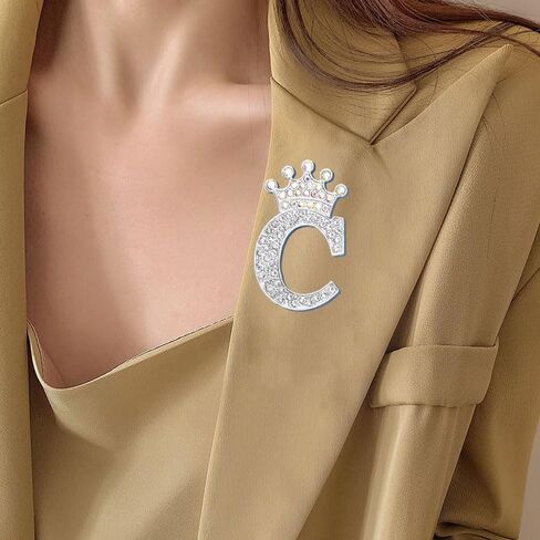 Crown Initial Letter A-Z Brooch Pin 2Pair Gold white Silver Crystal Crown Brooch Gold Silver Plated 26 Alphabets Lapel Pin Full Crystal Initial Badges Pin for Women Men in Kuwait