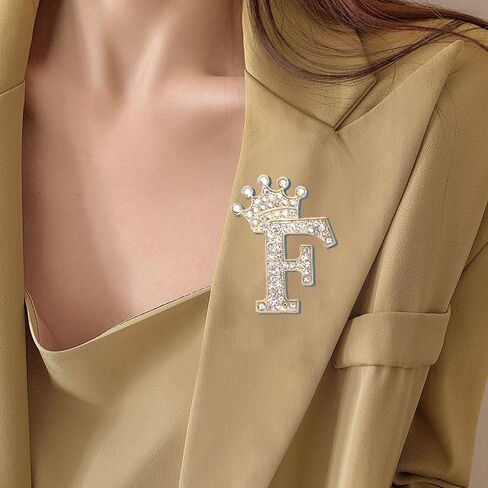 Crown Initial Letter A-Z Brooch Pin 2Pair Gold white Silver Crystal Crown Brooch Gold Silver Plated 26 Alphabets Lapel Pin Full Crystal Initial Badges Pin for Women Men in Kuwait
