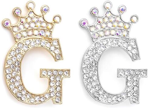 Crown Initial Letter A-Z Brooch Pin 2Pair Gold white Silver Crystal Crown Brooch Gold Silver Plated 26 Alphabets Lapel Pin Full Crystal Initial Badges Pin for Women Men in Kuwait