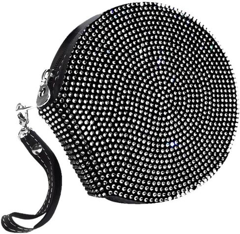 Rhinestone Decor CD Holder, 10 Capacity CD/DVD Case Holder Portable Wallet Storage Organizer, Zipper Closure Round CD Discs Holder Bag Storage Carry Case Wallet for Car, Black in Kuwait